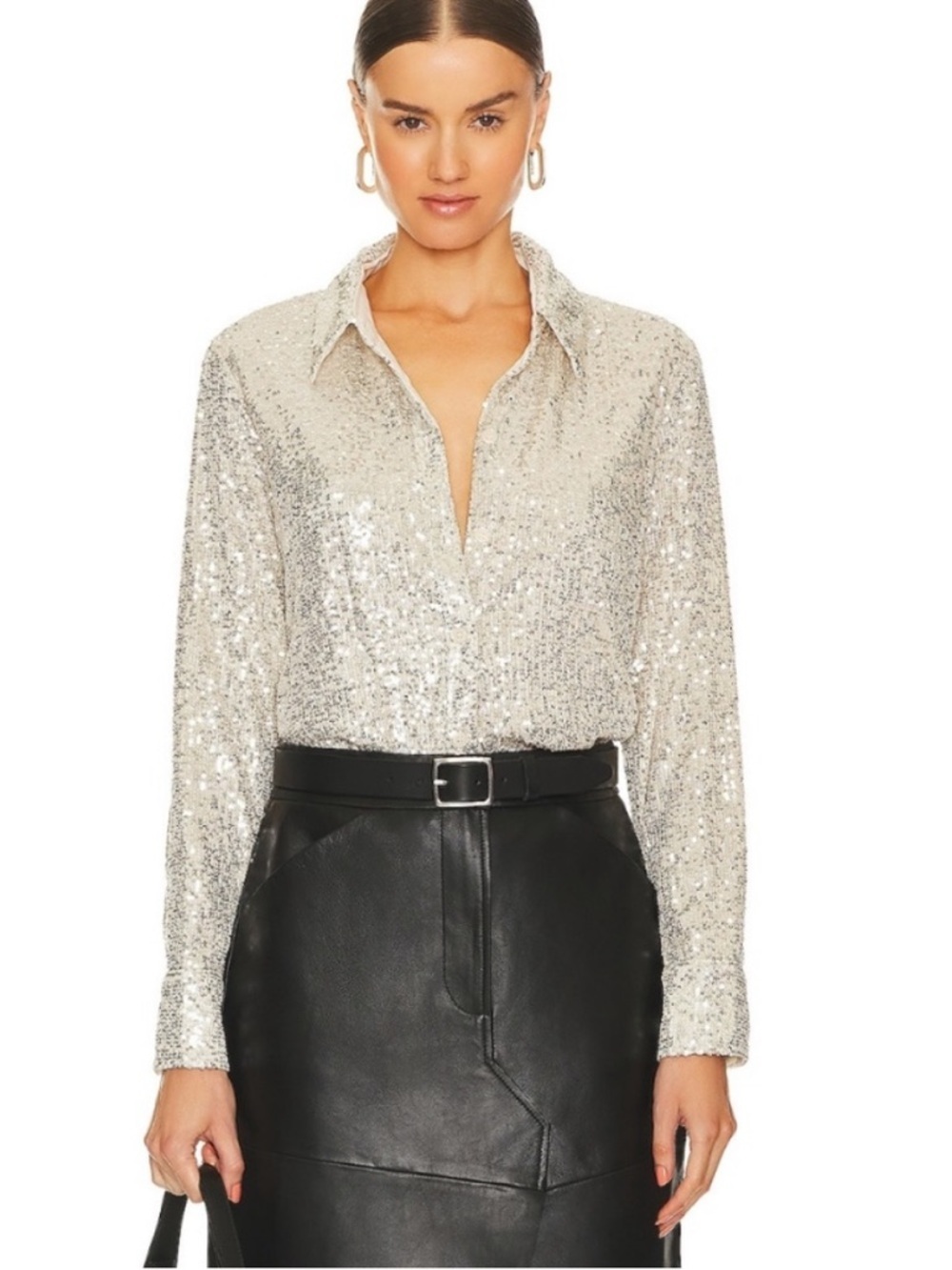 NWT Sanctuary Metallic Sequin Button-Down Shirt Women’s Small